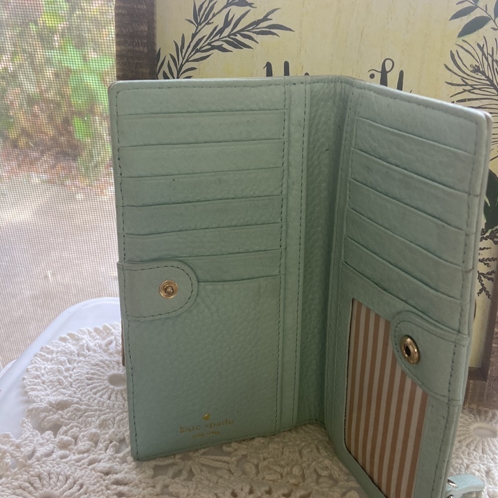 Kate Spade Robins Egg Blue Pebbled Leather Wallet Gold Trim Nice! Come see! - Picture 5 of 11